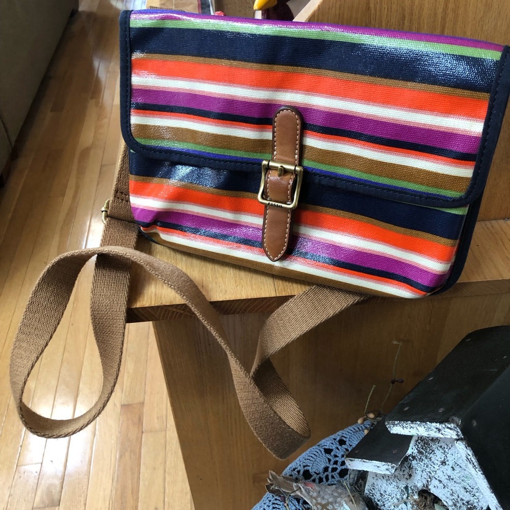 FOSSIL Y2K Striped Multicolor Canvas Adjustable Crossbody Bag/Shoulder Bag